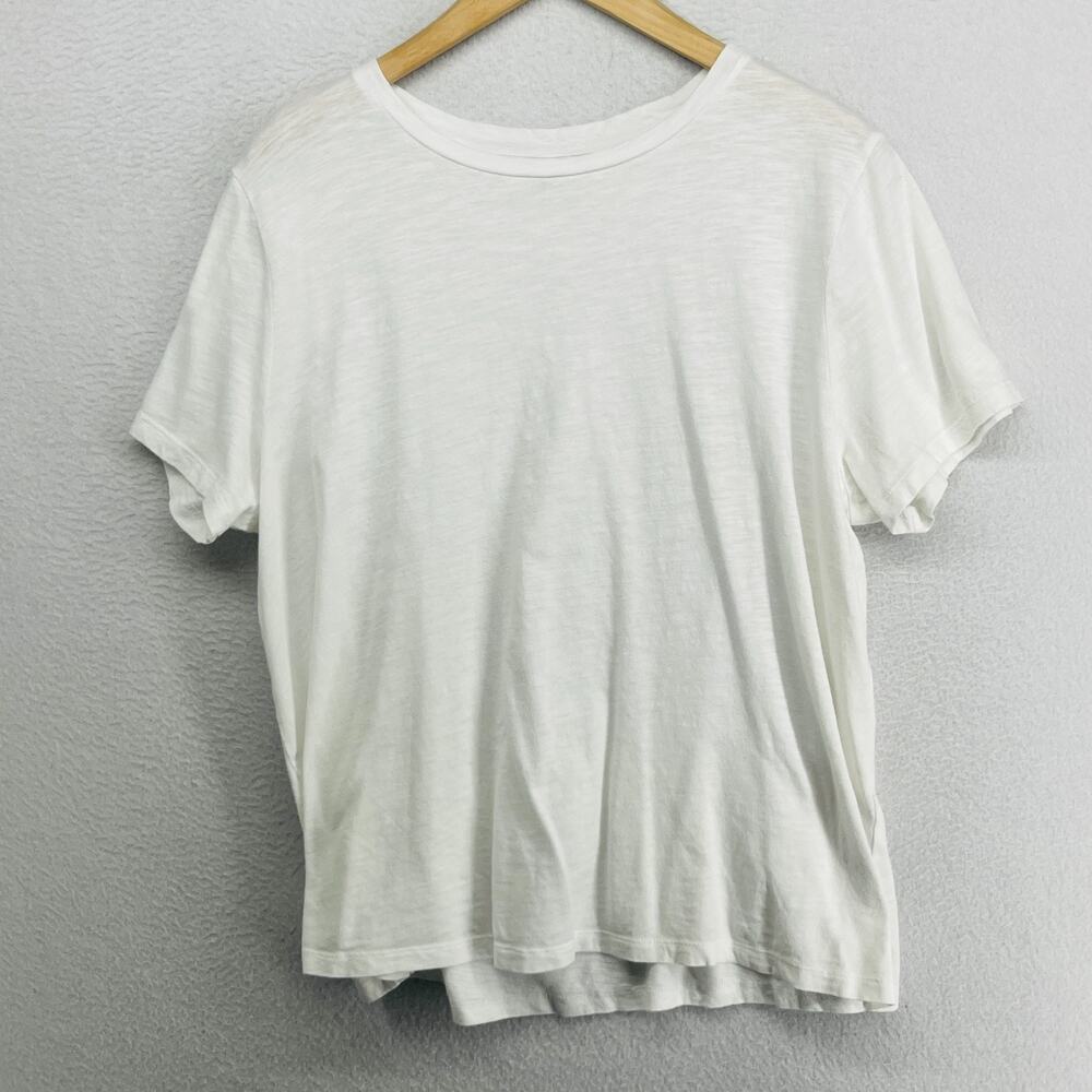 EILEEN FISHER Top L Slub Organic Cotton Jersey Crewneck Short Sleeve Basic White